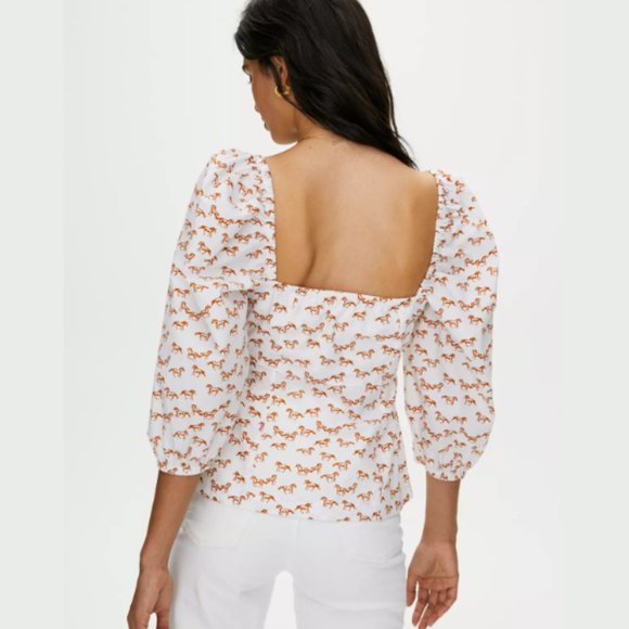 Aritzia Little Moon Luckette Blouse Horse Print Amber Earth XS New without Tag - Picture 4 of 13